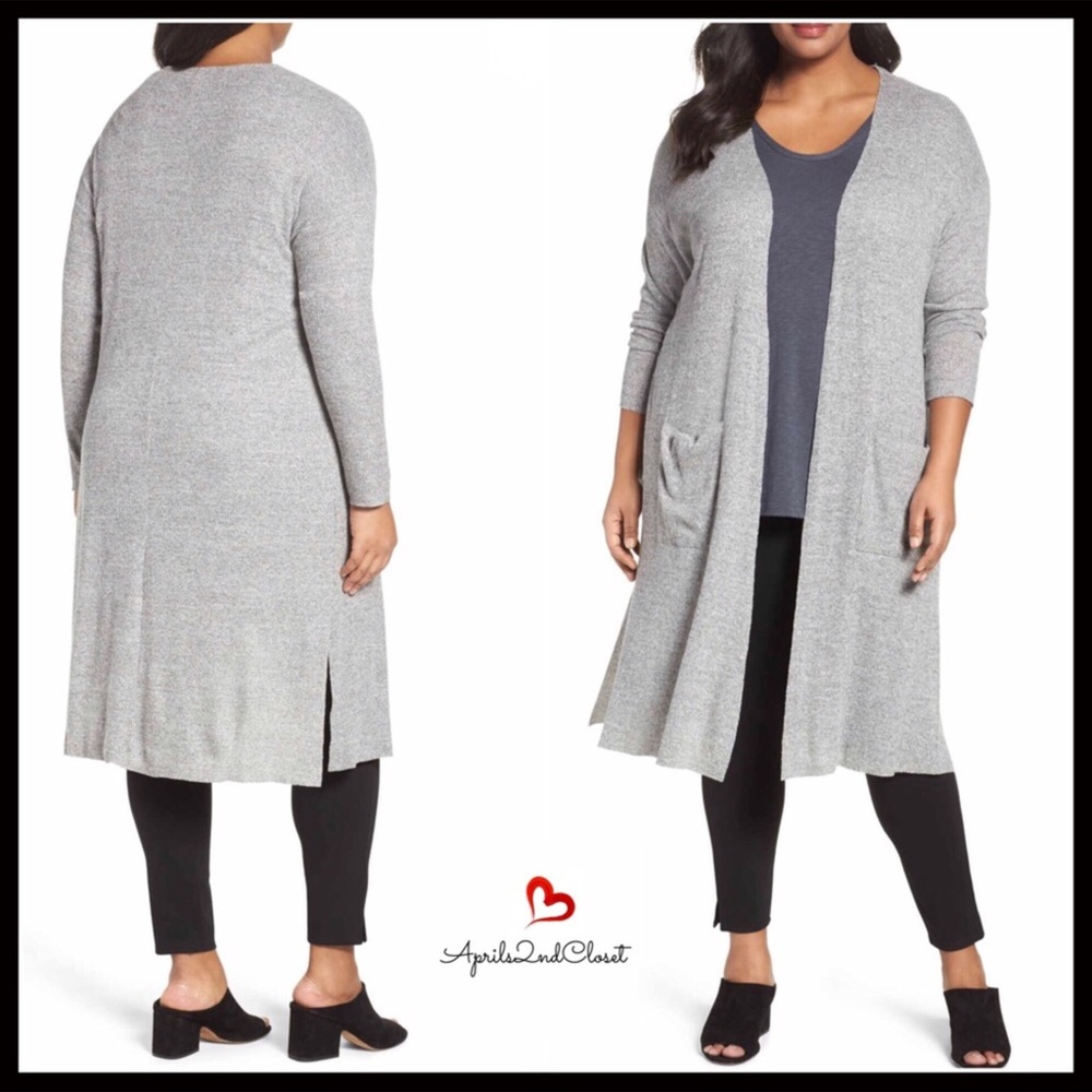 SEJOUR LONG GREY SWING DUSTER CARDIGAN W/POCKETS - Picture 8 of 8